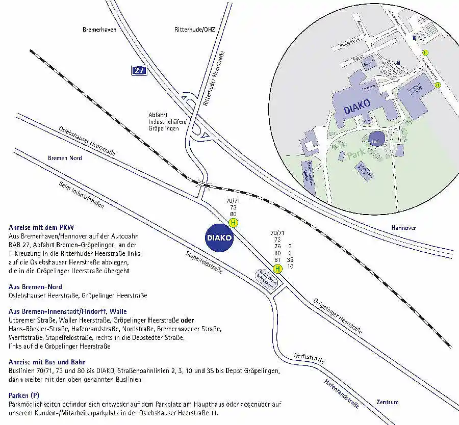 Lageplan des DIAKO-Krankenhauses